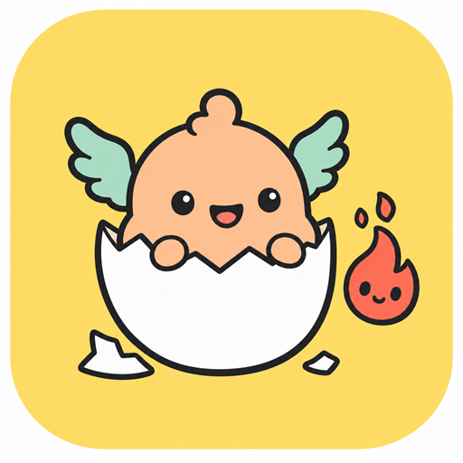 殻から出るヒナと炎を描いたUgokkoのフラットイラスト